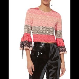 DEREK LAM 10 CROSBY Smocked Bell Sleeve Crop Top